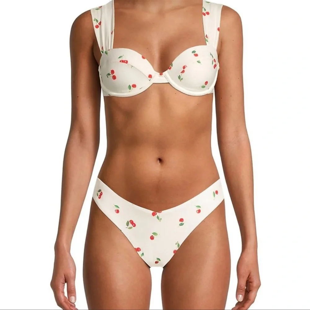 weworewhat cherries claudia swimsuit top and low rise bottom size large - Picture 1 of 8
